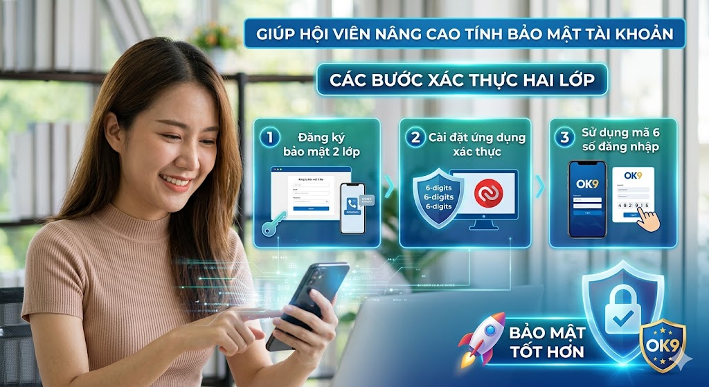 Các bước xác thực hai lớp giúp hội viên nâng cao tính bảo mật tài khoản.