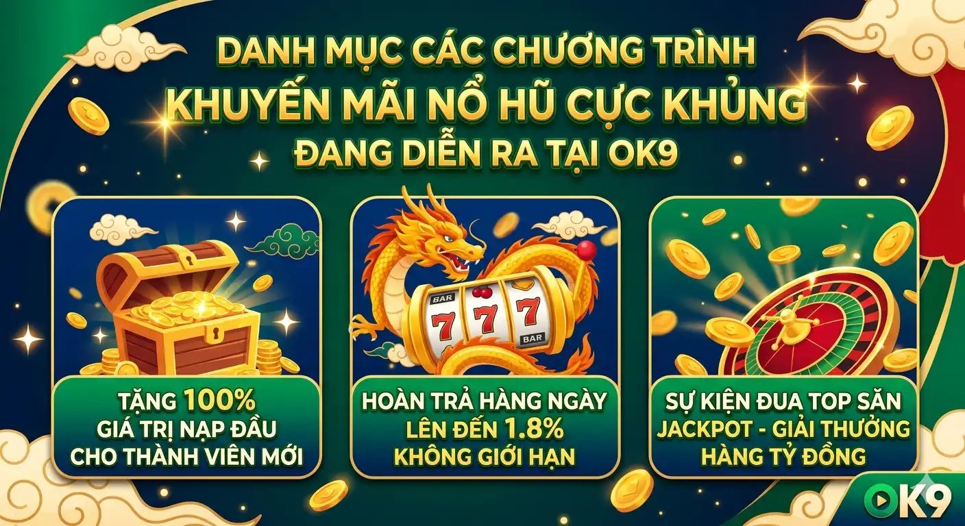 Danh mục các chương trình khuyến mãi nổ hũ cực khủng đang diễn ra tại OK9