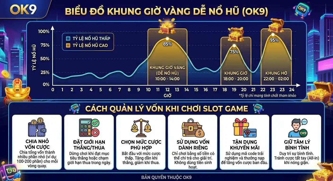 Biểu đồ khung giờ vàng dễ nổ hũ và cách quản lý vốn khi chơi Slot Game 